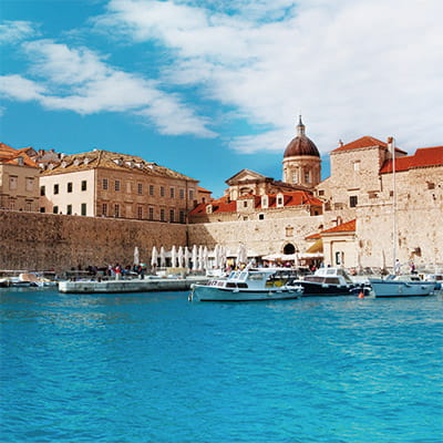 The city walls and harbour of Dubrovnik, Croatia during a March cruise